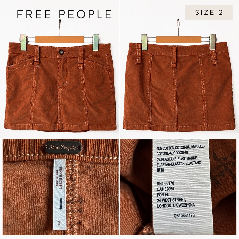 Free People Rust Orange Corduroy Mini Skirt Size 2 Stretch Cotton OB10831173
